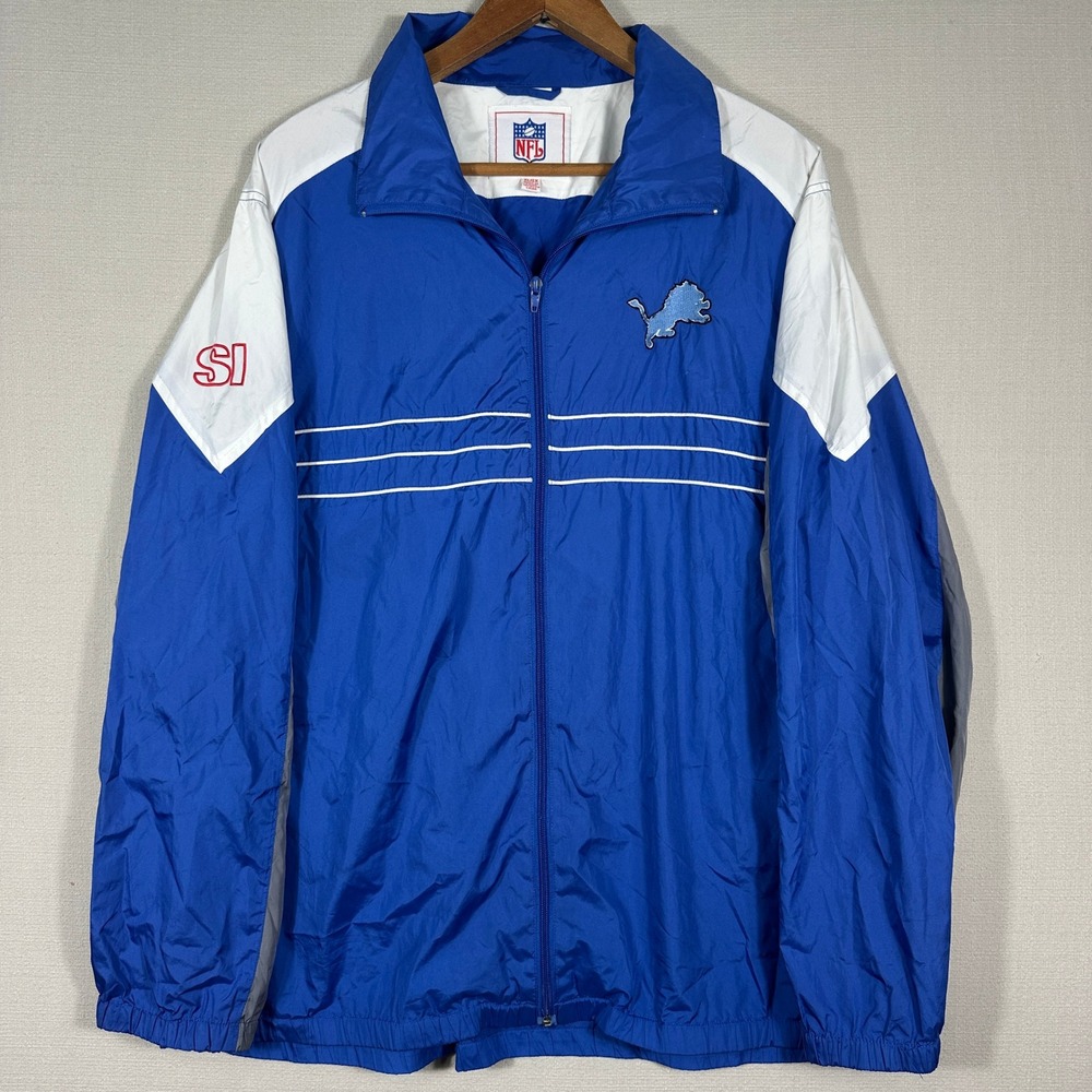 NFL Detroit Lions Windbreaker Jacket Mens XL Blue Colorblock Full Zip SI
